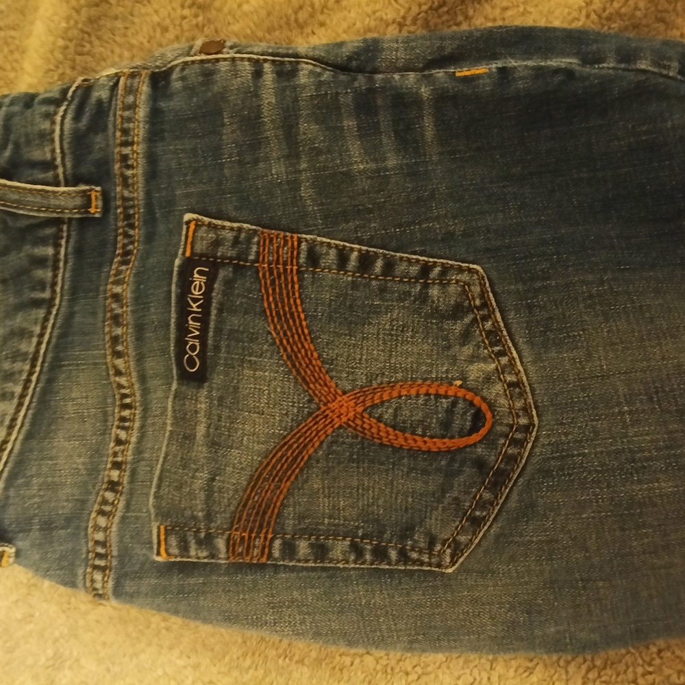 Calvin Klein Blue Cropped Jeans with Decorative Stitching